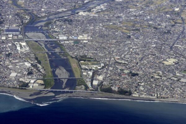 酒匂川の空撮写真